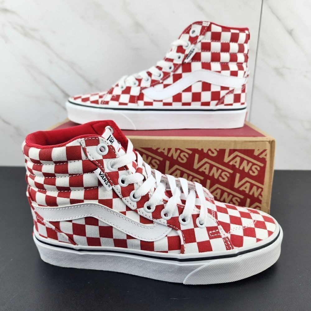 New Van's Filmore HI Checkerboard Red Sneakers